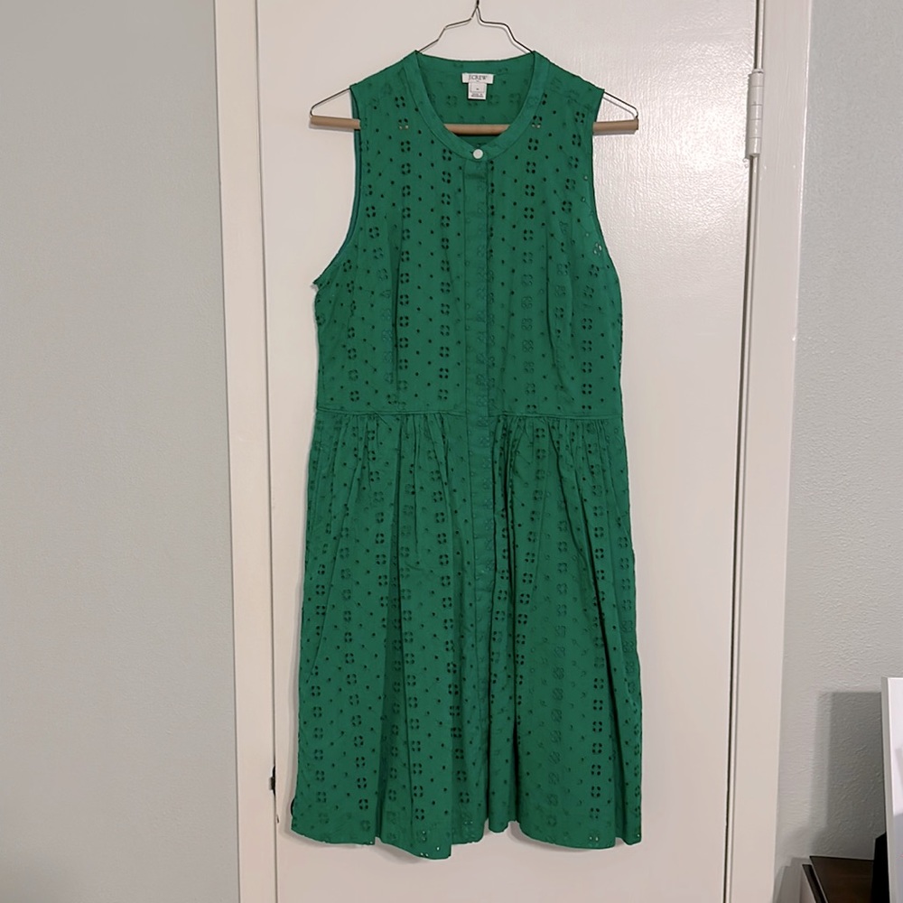 J. Crew Factory, green sleeveless eyelet dress, size: medium